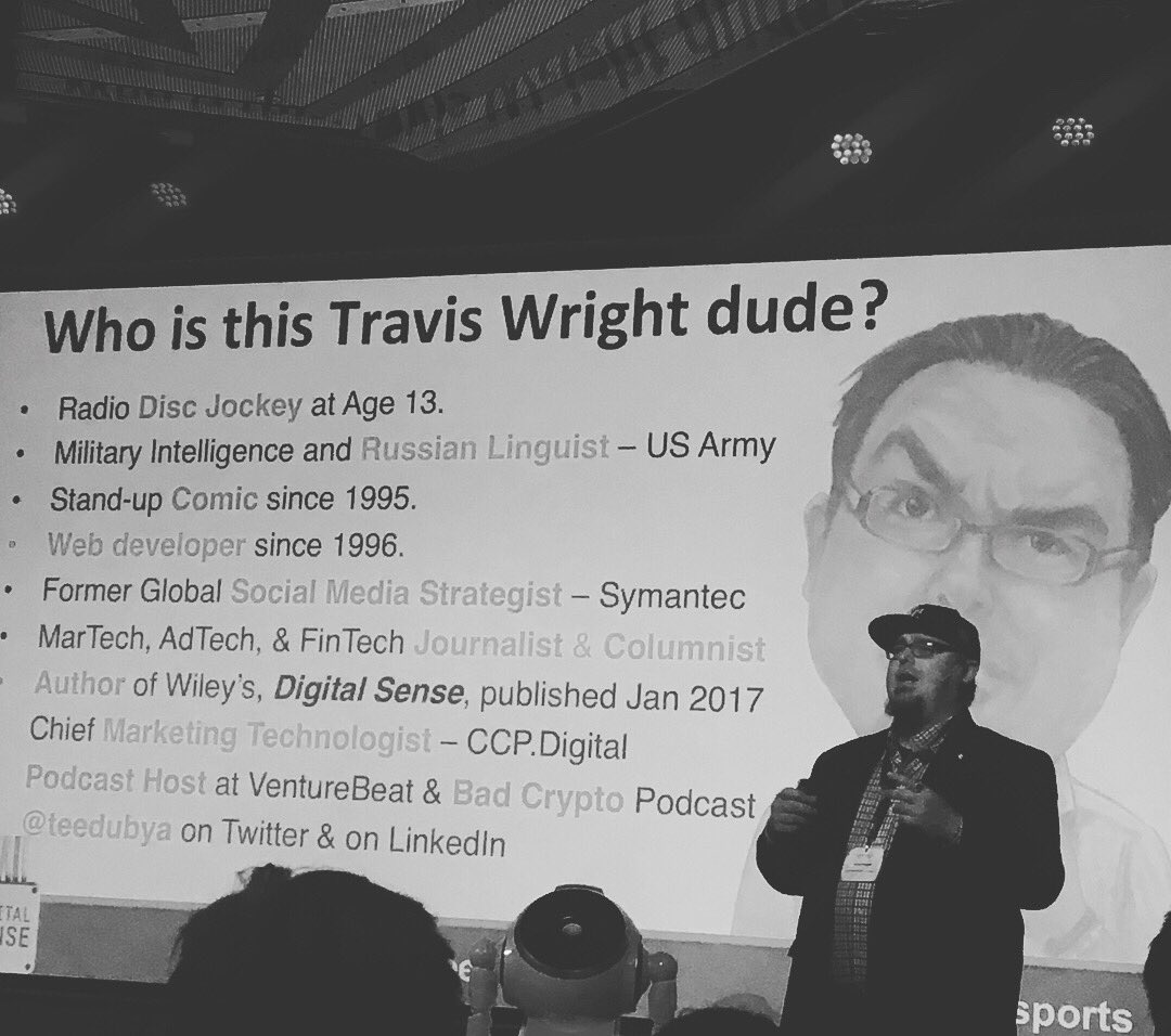 JesJi's tweet photo. My peer in this market! ..@teedubya ... He is great. Good to see him at #digitalsportsday! #traviswright #teedubya https://t.co/xYiM9Qo6xS