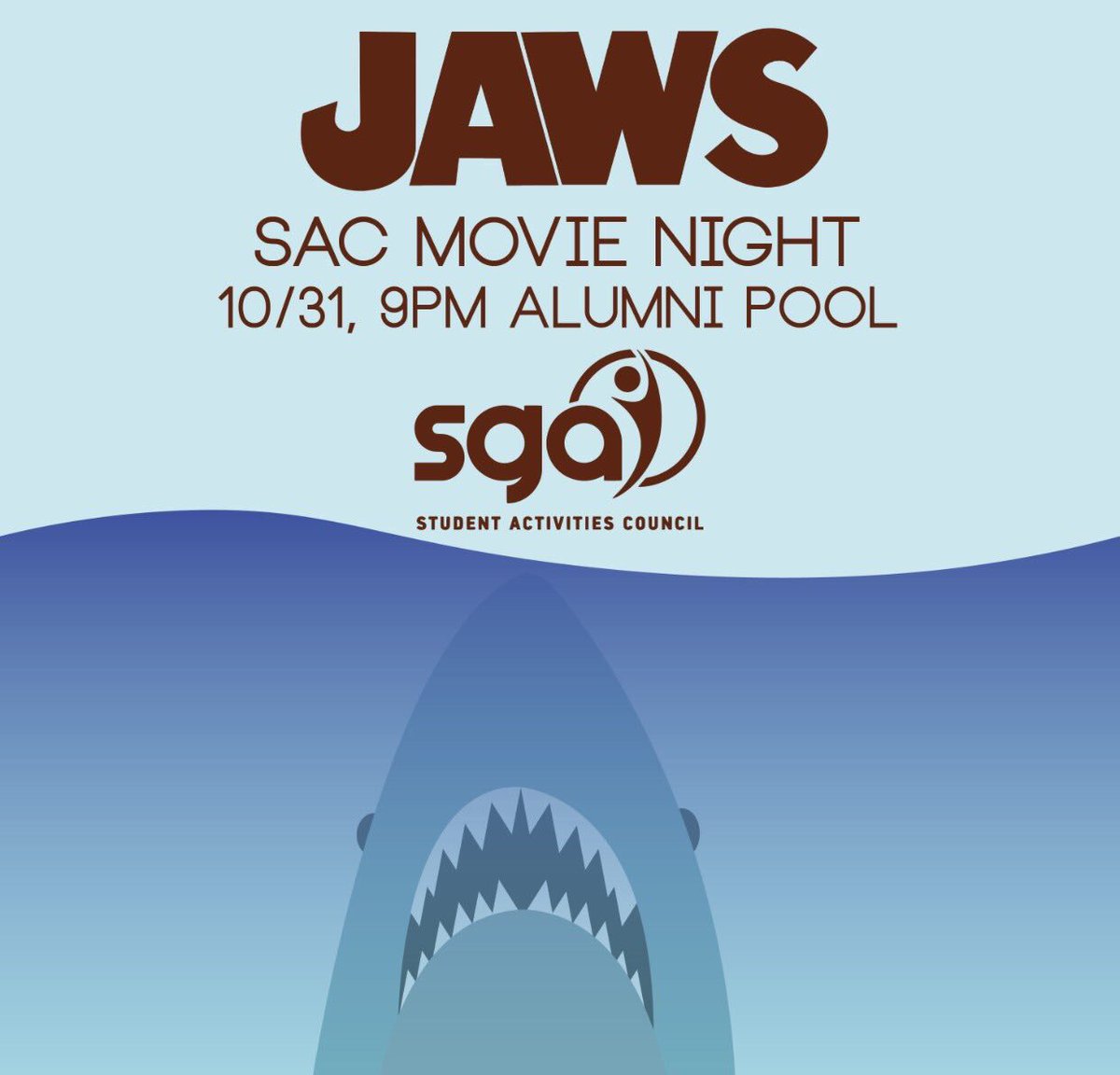 EKU_SGA's tweet photo. Come join us for a Movie Night TONIGHT at 9:00 pm in the Alumni Pool as we show JAWS! We hope to see you there!! https://t.co/hknZ0iohxe
