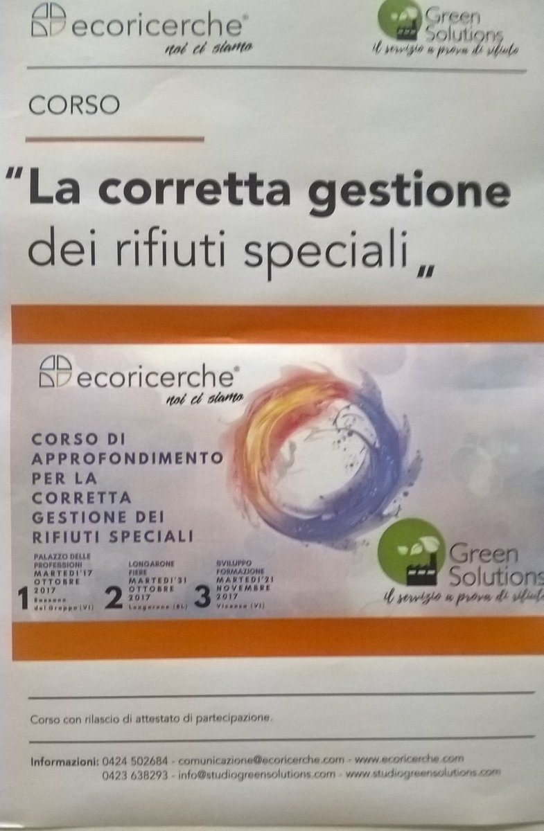ecoricerche's tweet photo. Secondo #corso di #formazione sui #rifiuti a @LongaroneFiere con gli amici di #GreenSolutions https://t.co/znXAvaeVtn