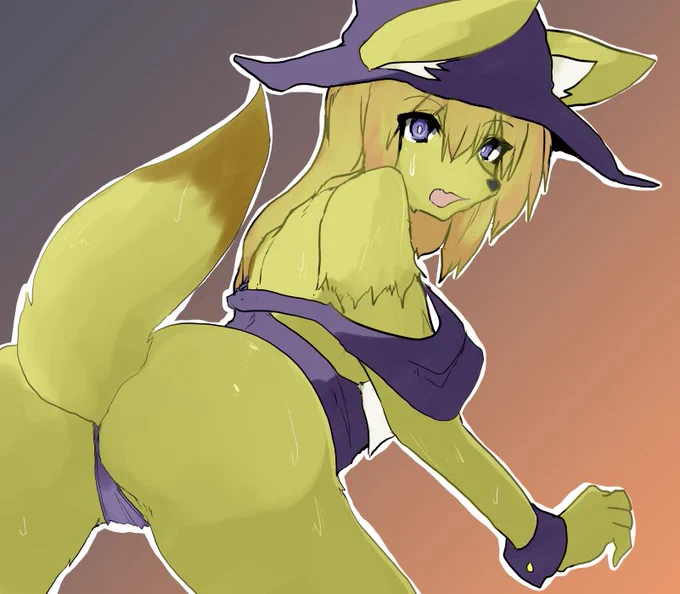 【不定期一枚絵】ハロウィン魔女きつねのパンプキン 「遅刻だーーー!!ウオァアアーー!!アーーー!!セーーーフ!!10月31日24時15分!!セーーフ!!」去年のパンプキン(からうって変わってギリギリすぎて余裕ない感じ 