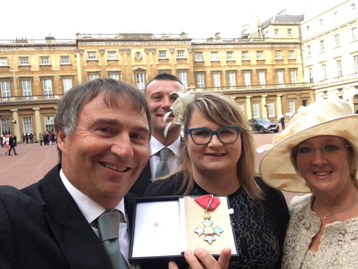 WayneBulpitt's tweet photo. Sorry to be missing @GuernseyCF Awards, but honoured to have received CBE from Duke of Cambridge with the family. Good luck to all nominees https://t.co/yDFTY0kOut