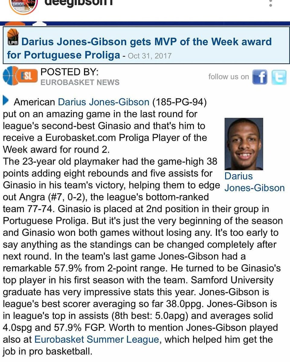 CoachStinnett's tweet photo. Free Agency Player Darius Gibson named player of the week in Portugal. @DariusGibson1 https://t.co/giIxS5RcQu