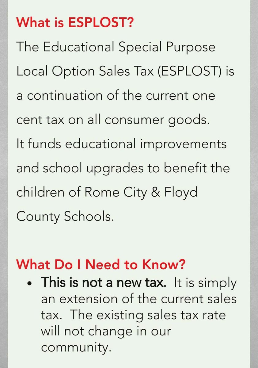 Yes4esplost's tweet photo. https://t.co/T4JZc1fJCj #RomeFloydEsplost @FloydCoSchools @RomeCitySchools @romechamber https://t.co/QDmU8jFBqQ