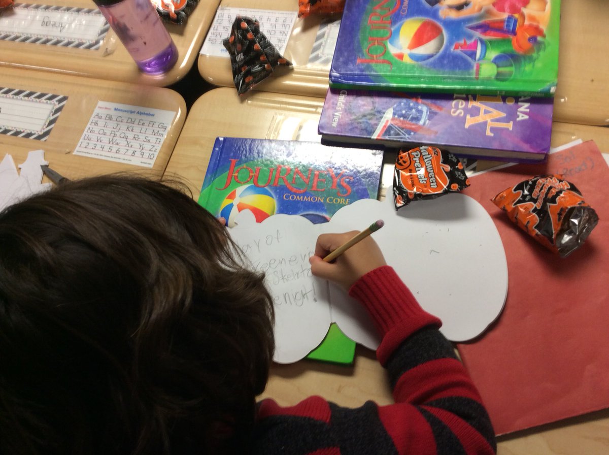 MissPichlerSR's tweet photo. First graders writing spooky stories! @srstoh @MissPichlerSR #Halloween2017 #firstgradeholidays https://t.co/QpOOJHYOuh