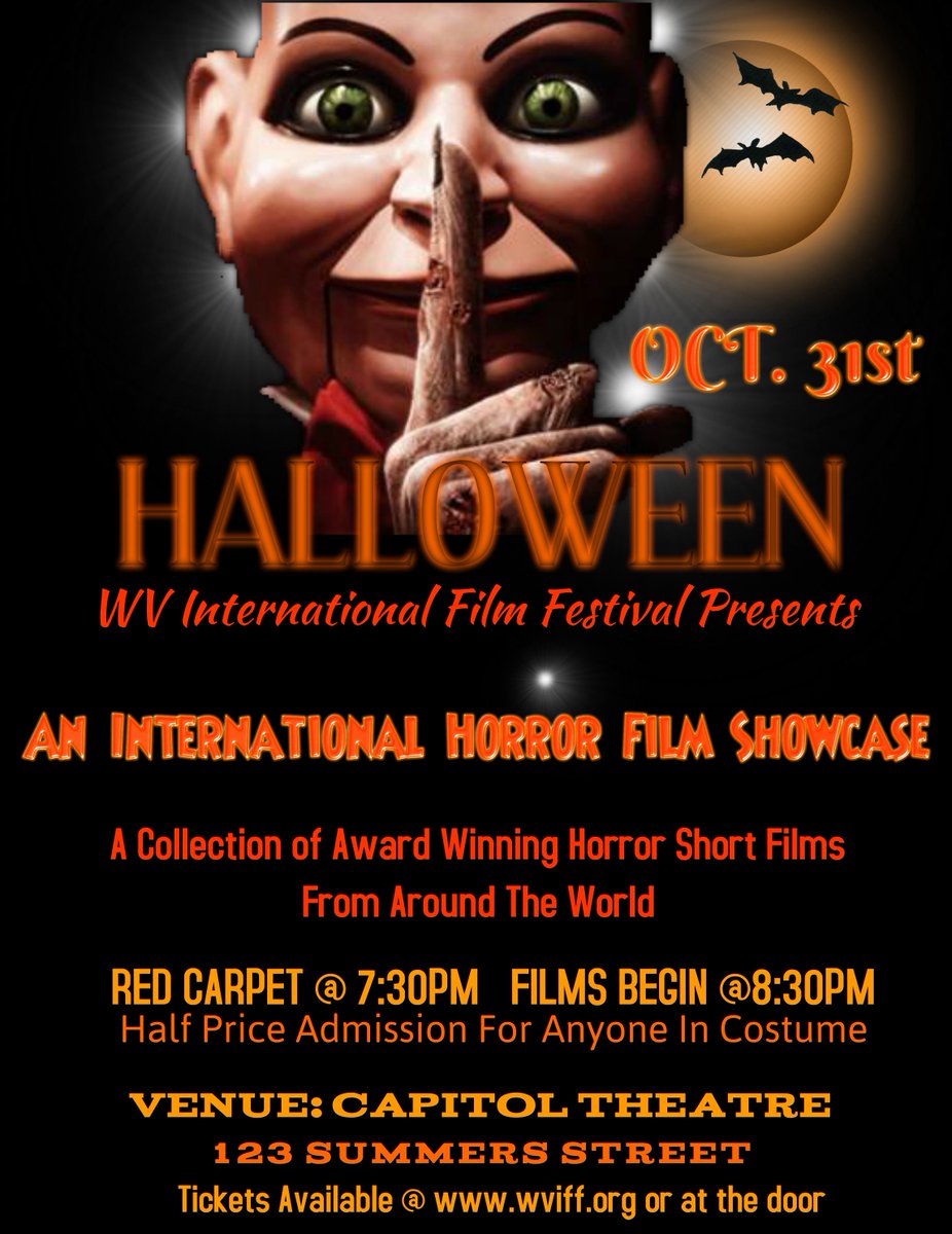 Happy Halloween! Come get scared w/ us + other award-winning <a href="/wviff/">West Virginia International Film Festival</a> horror shorts TONIGHT! <a href="/CTWheelingWV/">Capitol Theatre</a> #halloween
bit.ly/knockfilm26