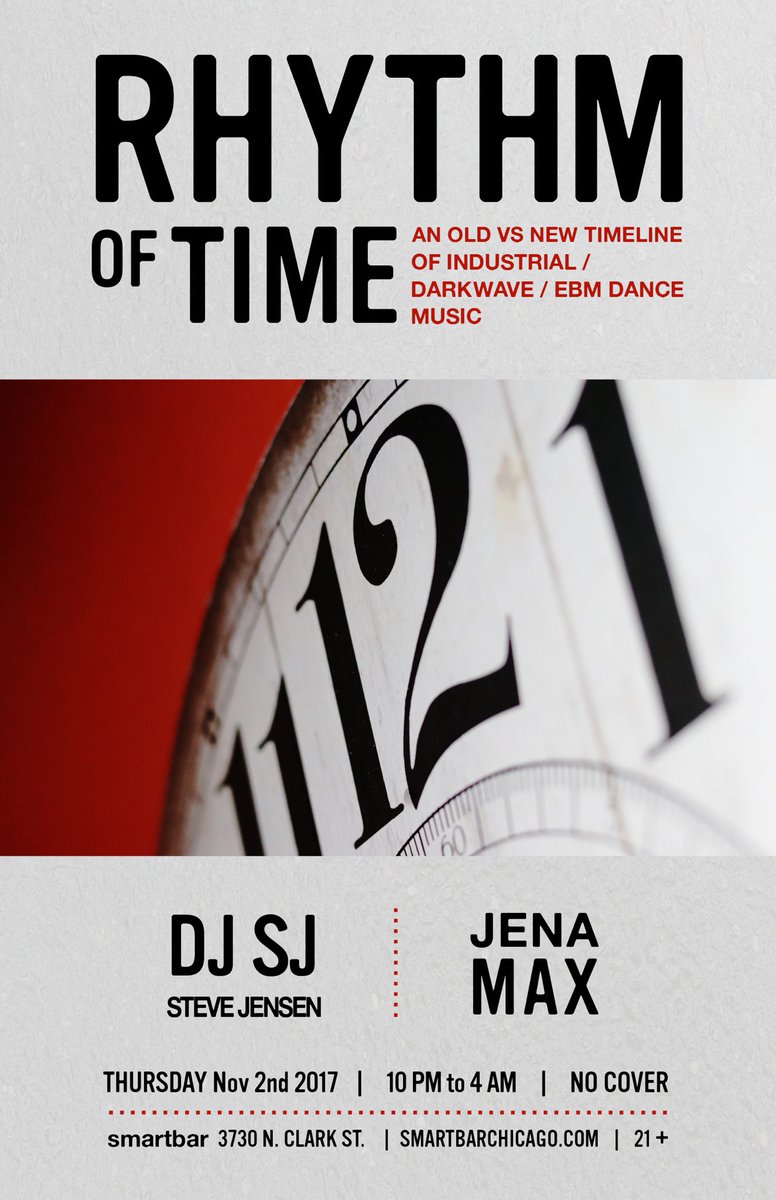 smartbar's tweet photo. Do you like industrial? EBM? Dark wave? Techno? Well, do we have a treat for you! #RhythmOfTime is back Thursday with @JenaMax and @itsdjsj! https://t.co/jB2QaEMSAw