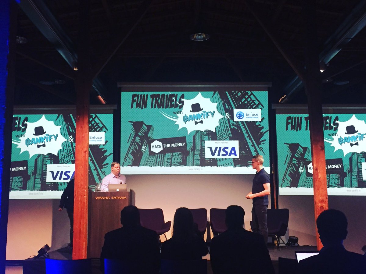enfuce's tweet photo. Pitching finals with our partner, customer and friend @bankify_io Wish us good luck. The results will be out tomorrow #visa #hackthemoney @HelsinkiFintech #bettertogether https://t.co/KIFqpj8uyp