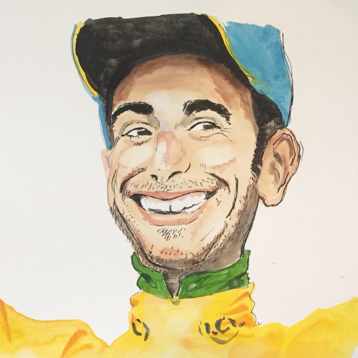 tweetthecaptain's tweet photo. Close up of cheeky .@FabioAru1 going into yellow after stage 12 of #letour2017 https://t.co/vWvpbX2UOO