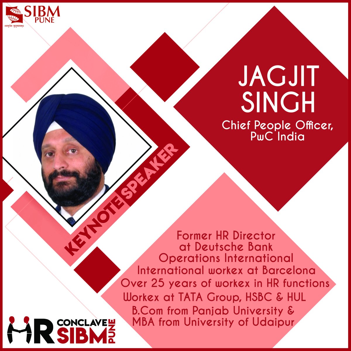 HRC_SIBMPune's tweet photo. Meet our First Keynote Speaker Mr Jagjit Singh, Chief People Officer,PwC India.We're proud &amp; honored to host him.

#HRConclave2017
@SIBMPune https://t.co/rC1cjCtDmi