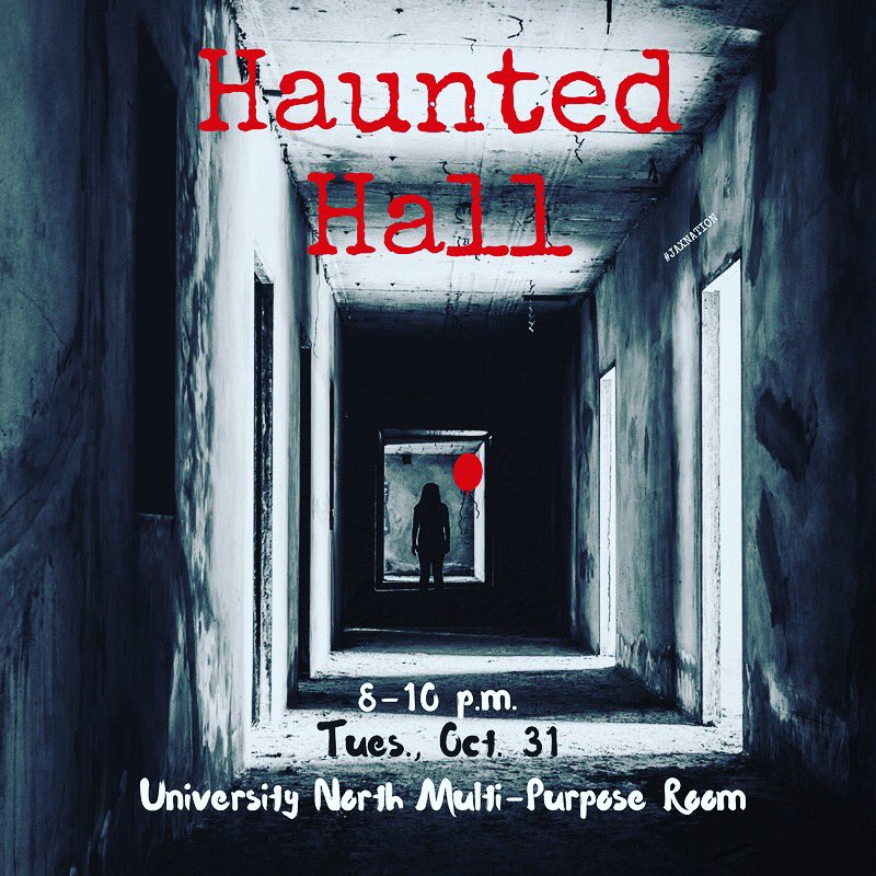 UHVInvolvement's tweet photo. Come out to Haunted Hall tonight....if you dare! #JAXOWEEN #HauntedHall #UHV #JAXNATION #Halloween https://t.co/zS7HnTi4sq
