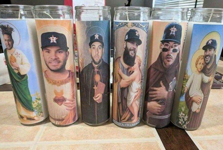 juanbeltran_tv's tweet photo. Got the full set of veladoras lit up and ready to go for game 6! #Astros #EARNHISTORY #WorldSeries https://t.co/b0Sln9sS1S