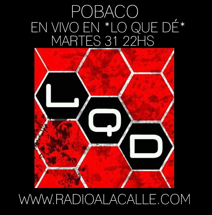 HOY RADIO!
A las 22hs. vamos a estar en <a href="/radioloquede/">LoQueDé</a> un programa más que amigo que aguanta el under a pleno!

Se escucha por #RadioALaCalle online y también se transmite video. Se puede ver y escuchar aquí: radioalacalle.com
Vamos a estar charlando un poco de lo que viene!
