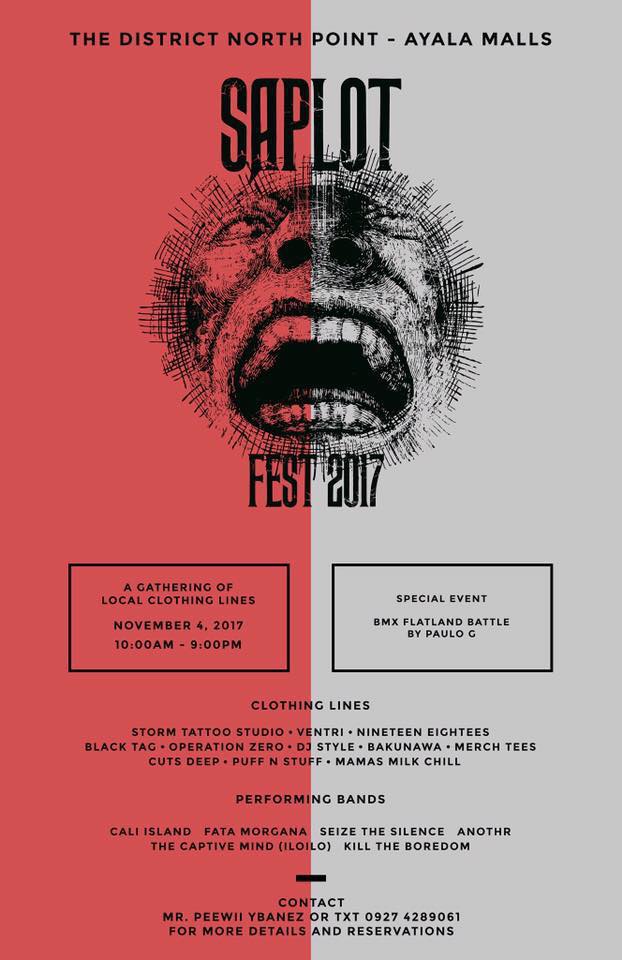 See you guys at The District North Point - Ayala,Talisay City on Nov. 4 for Saplot Fest 2017. #KillTheBoredom #PopPunk