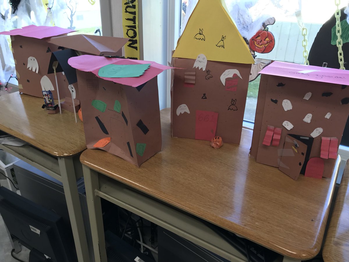 wggriffins's tweet photo. Gr6 Haunted House math.  Not quite as good as candy, but still pretty fun. #hauntedmath #halloween @GEDSB https://t.co/bjBnFj7ail