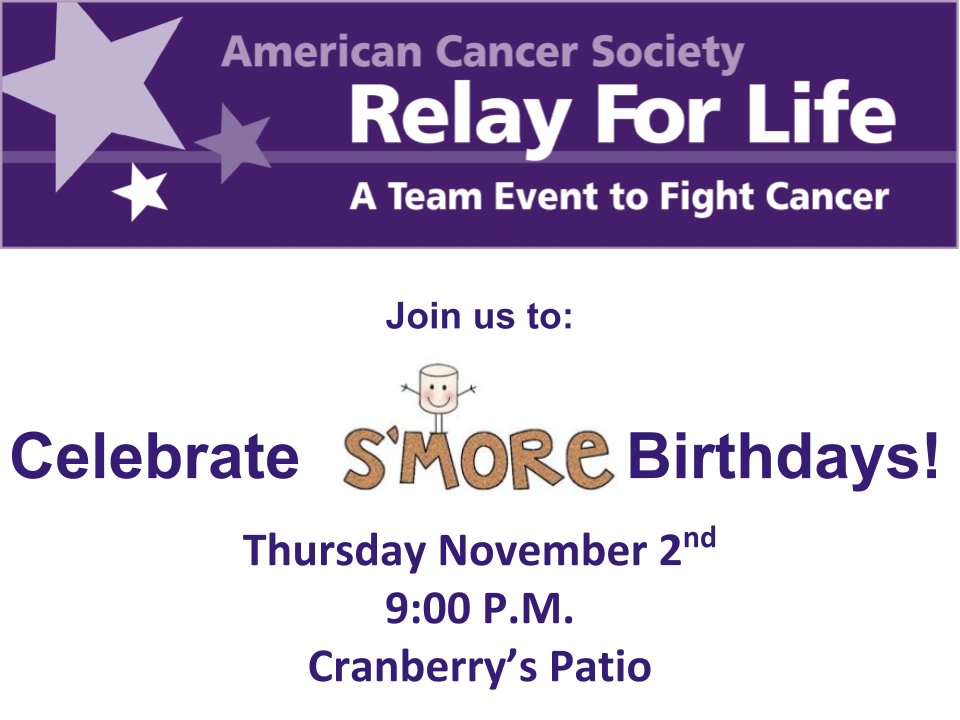 RiderURelay's tweet photo. This Thursday!!! -- Join us in roasting marshmallows &amp; making S'mores around the fire pit 🔥 All s'mores kits will be sold for $1. https://t.co/nSosfAQoOl