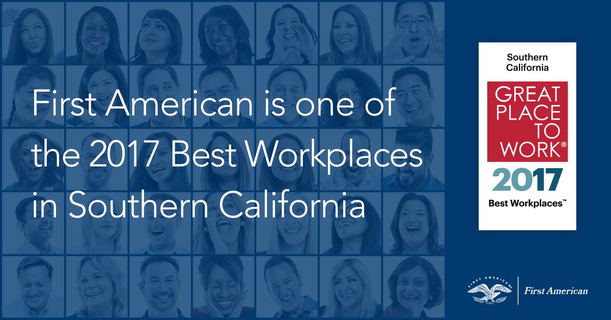 We're proud to be named <a href="/GPTW_US/">Great Place To Work</a> <a href="/FortuneMagazine/">FORTUNE</a> #BestWorkplaces in Southern California firstam.us/2y3uYg7