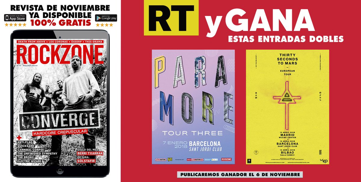 RockZone's tweet photo. Ya en #AppStore y #GooglePlay el nº de noviembre. 100% gratis
Síguenos, RT y comenta a quién invitarás si ganas (etiquétale) usando #RZ141 https://t.co/fob3UIB0sO