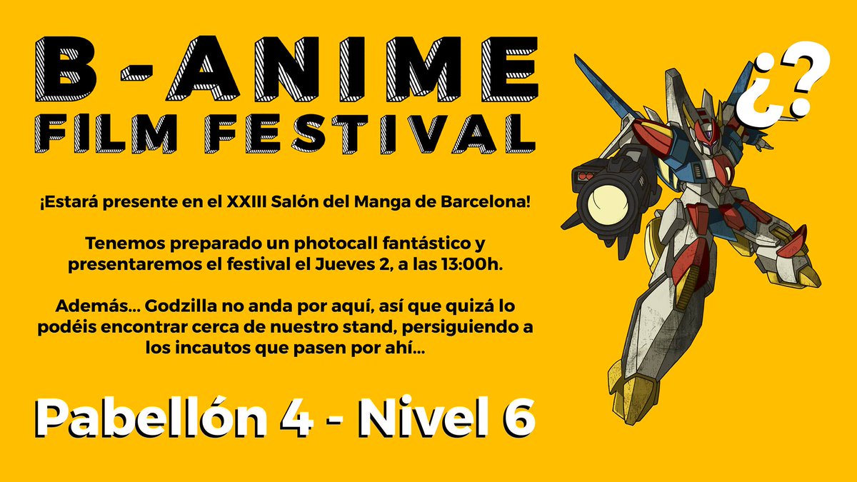 B_AnimeFilmFest's tweet photo. ¡B-Anime Film Festival estará presente en el @FICOMIC_manga de Barcelona! El jueves 2 a las 13h te presentaremos el festival de este año 🎉 https://t.co/uJI5dwGnpD
