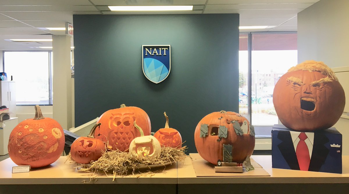 KaylaDuChene's tweet photo. Nothing like some friendly office competition!  #NAIT #PumpkinCarving #HappyHalloween @NAIT https://t.co/lbCFsmnyy1