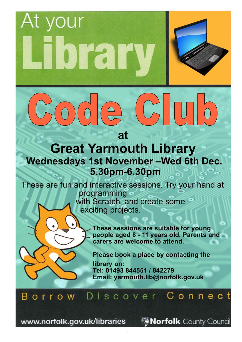 Tomorrow Code Club is back! 5.30-6.30pm, suitable for 8-11 year olds #FreeActivities #coding <a href="/MumsnetNorfolk/">Mumsnet Norfolk</a> <a href="/NorfolkMums_/">Norfolk-Mums</a>