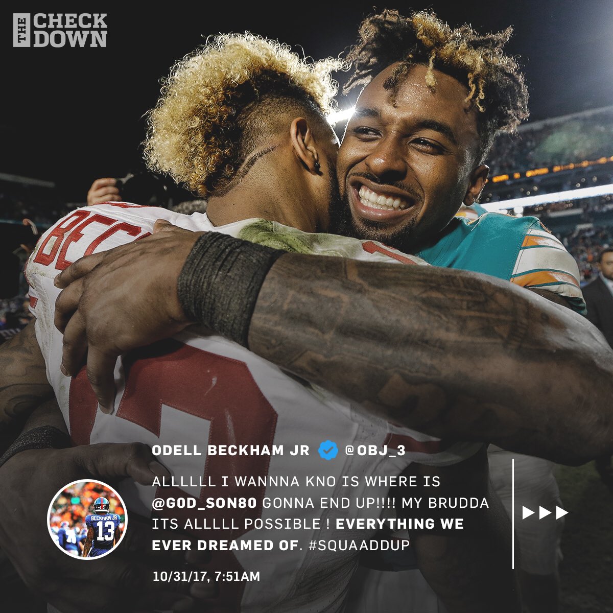 thecheckdown's tweet photo. .@OBJ_3 just wants his BFF back ... will the @Giants make it happen??? 👀 https://t.co/5byRuW6m8U