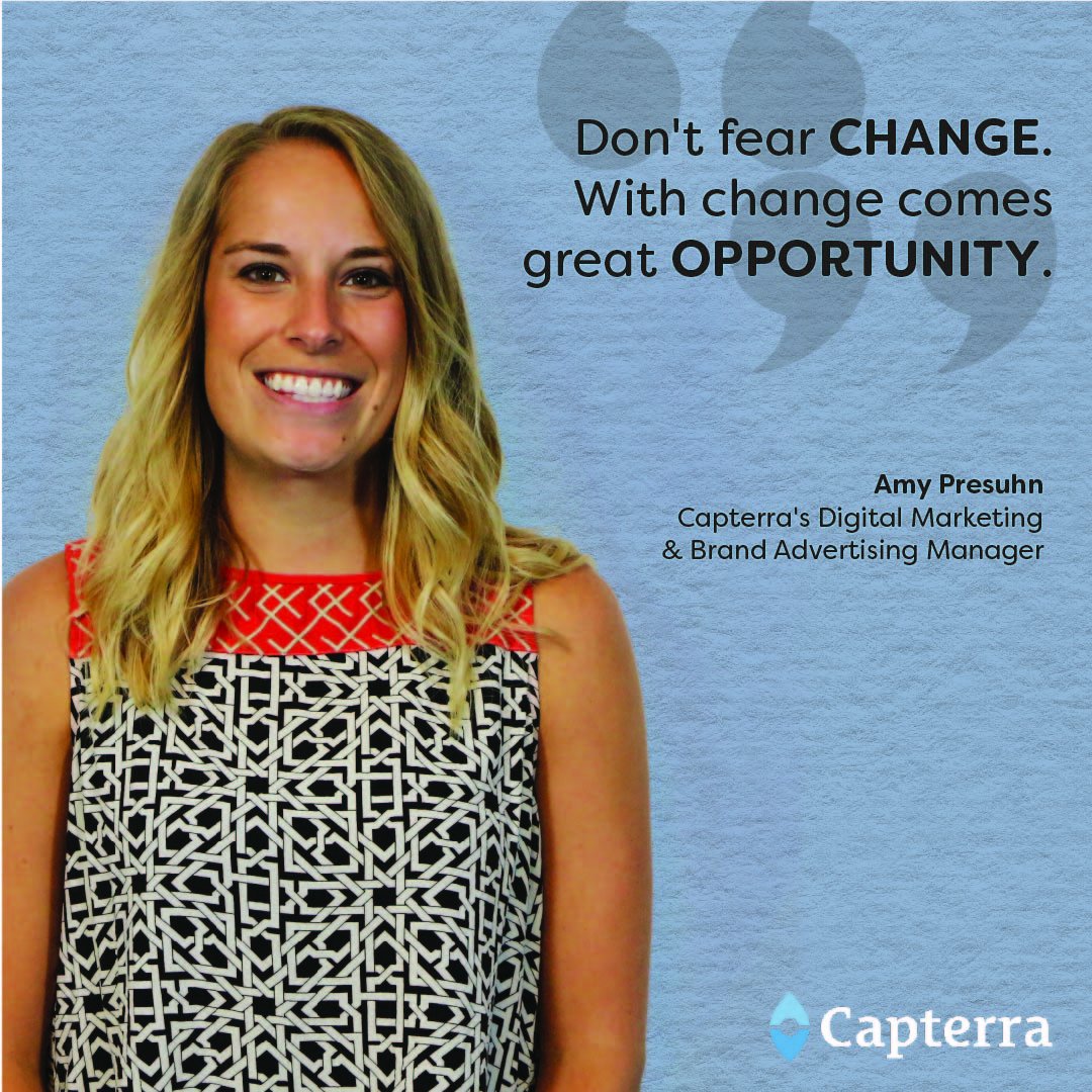 Capterra's tweet photo. Celebrating National Women’s Small Business Month with quotations from a few of amazing women of Capterra! #WomenInTech #SmallBusiness https://t.co/sePQPIV0Oo