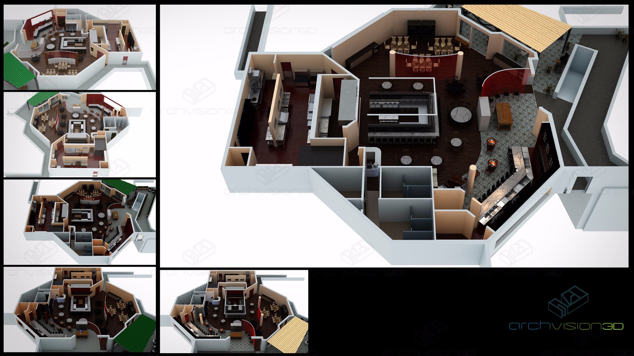 ARCHVISION 3D on Twitter "3D floorplan of a restaurant interior exterior architecture