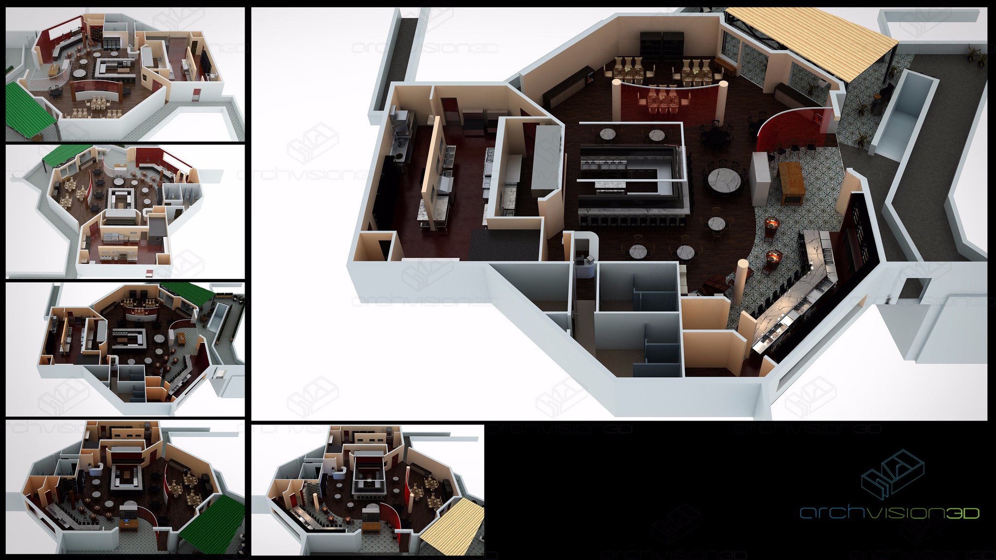 ARCHVISION 3D on Twitter: "3D floorplan of a restaurant #interior #