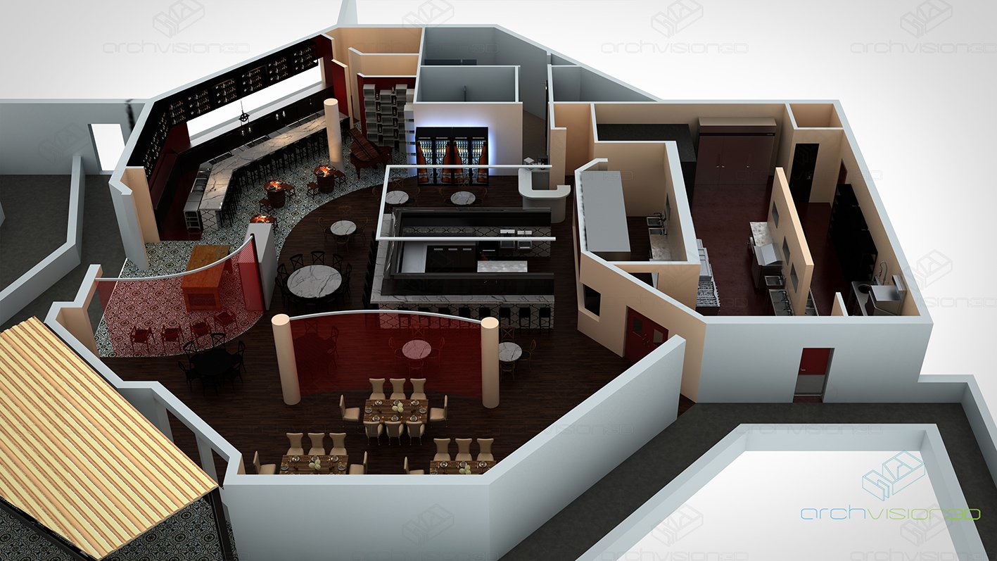 ARCHVISION 3D on Twitter: "3D floorplan of a restaurant #interior #