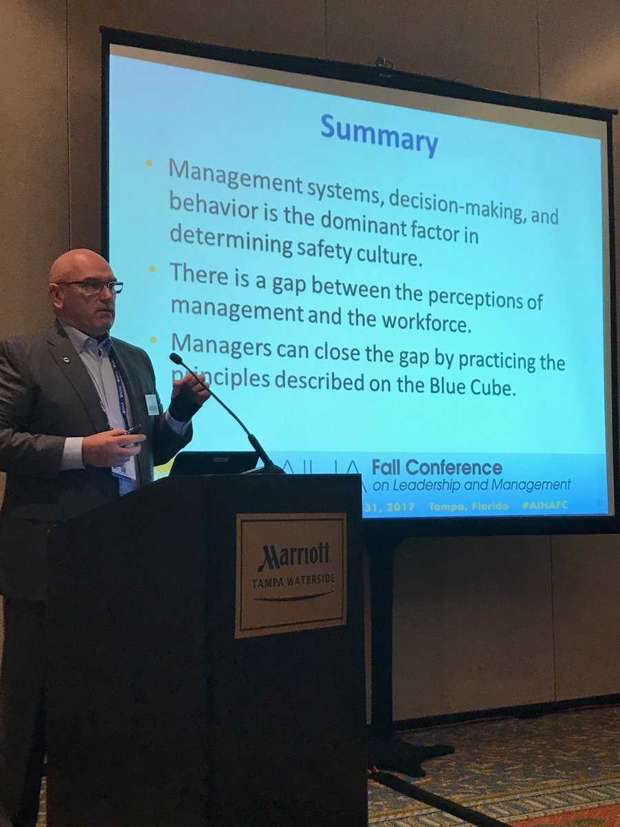 Rosenow's tweet photo. Dr. Miller of @orau capped 6 years of #safetyculture research into 2 slides! #AIHAFC #IamIH #INPO https://t.co/fvyBBm1idj