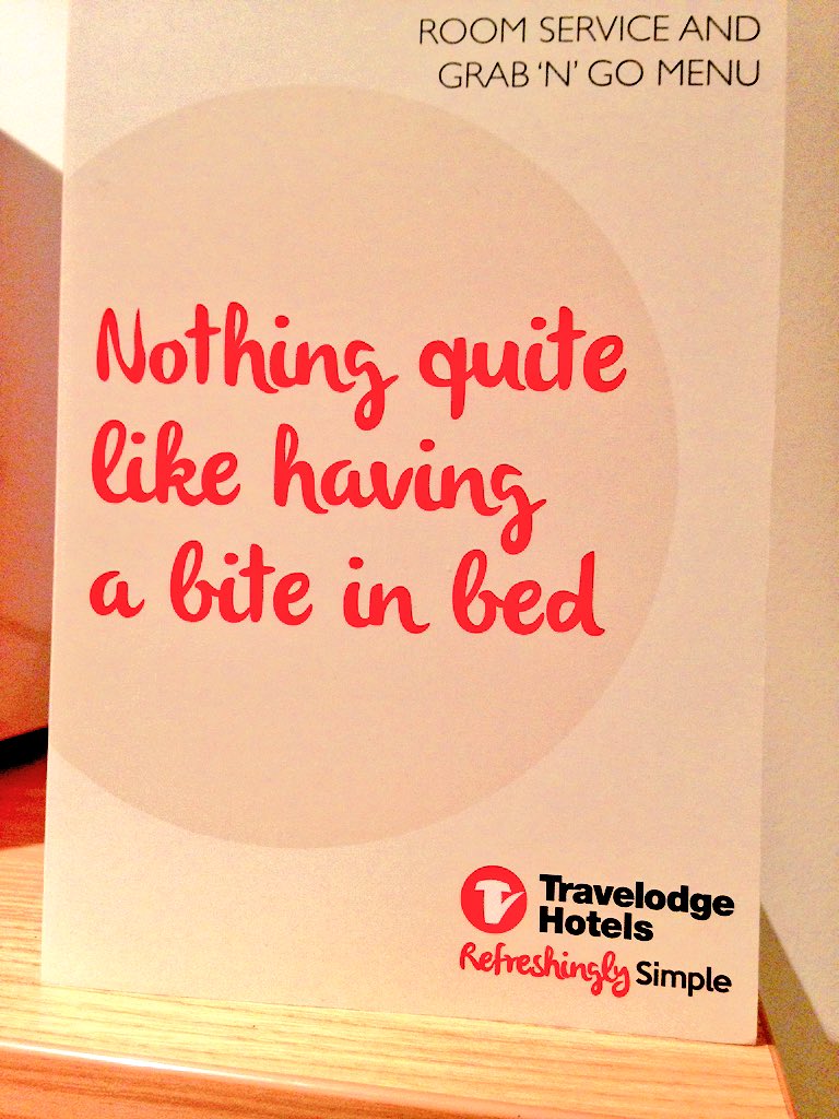 JohnKerswell's tweet photo. Budget TravelLodge Hotel menu sends all the wrong messages #bedbugs #copywronging https://t.co/U7dKUBY1wr