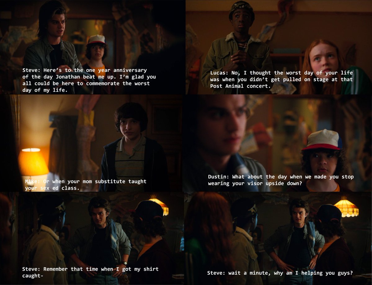 memes_stranger's tweet photo. Poor Steve #StrangerEndings @Stranger_Things @joe_keery @calebrmclaughl1 @FinnSkata @GatenM123 @postanimalmusic https://t.co/RyQEAjeSoK