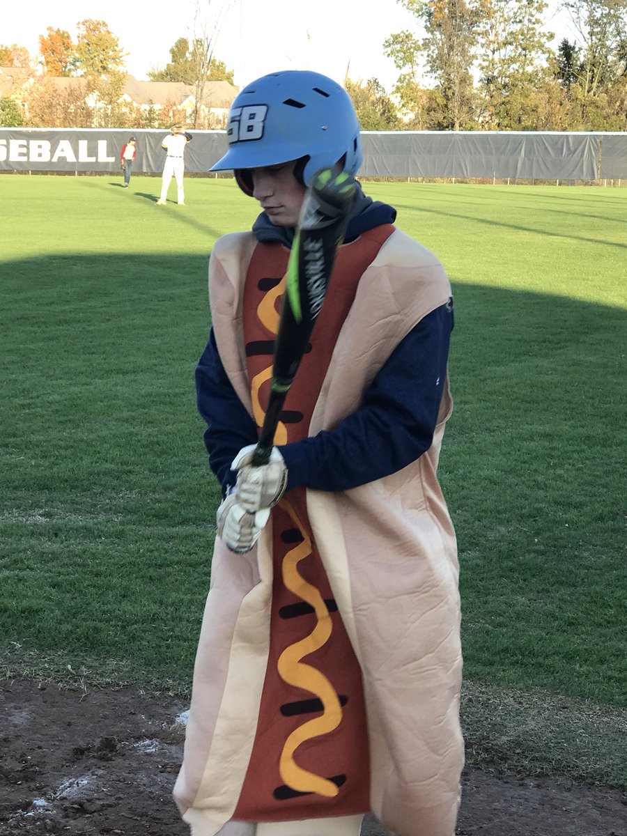 SB_Baseball's tweet photo. Halloween practice for the final day this fall. We had a cow grazing on the field and a run away squirrel. Somehow the senior/freshman team pulled out a 1 run victory. https://t.co/wUYYyNnkPy