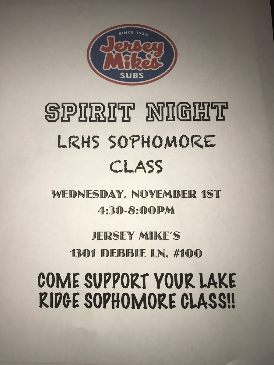 Come out tomorrow to Jersey Mike’s from 4:30-8pm to help support the Sophomore Class!!!