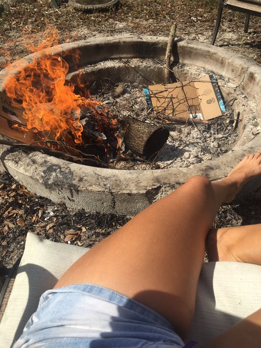 Perfect way to warm up on a chilly Florida winter day. Now back to work on more shed cabinets! https://t
