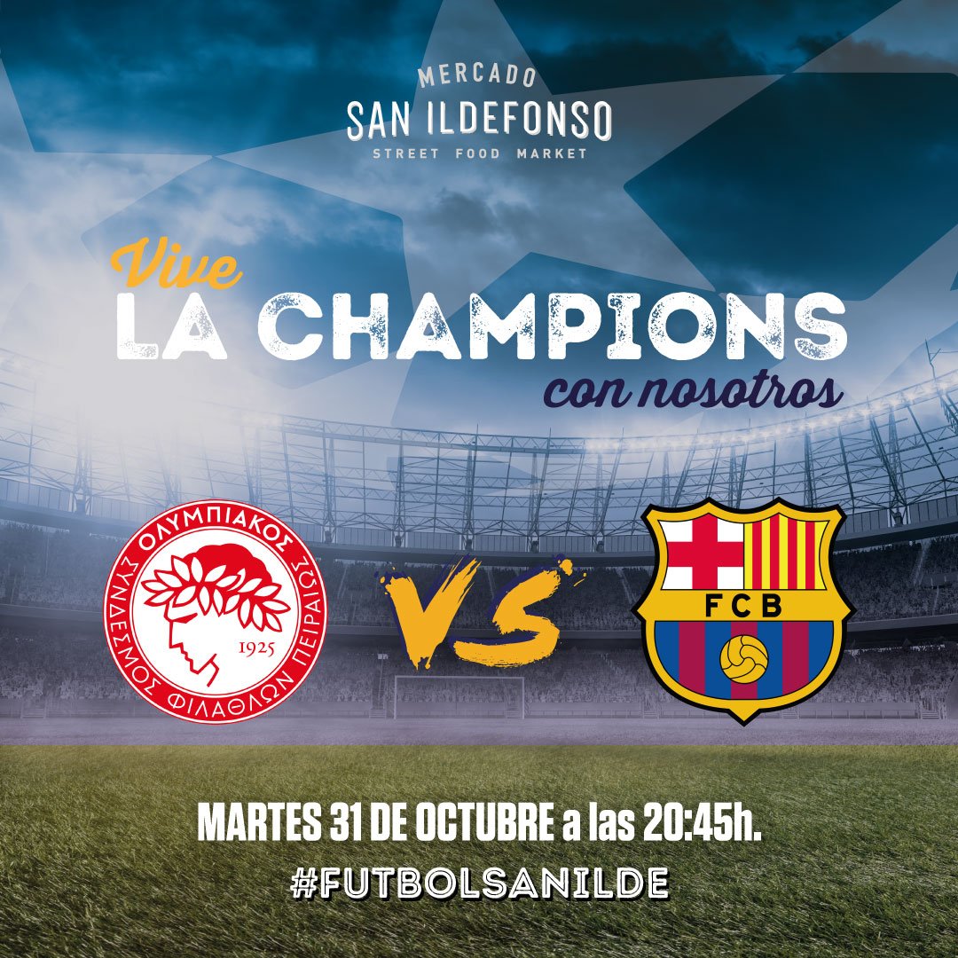 MSanIldefonso's tweet photo. ¡Comienza la vuelta de #Champions en #SanIlde! Hoy #Olympiacos-#Barça a las 20:45 ⚽  #Champions #ChampionsSanIlde #OlympiacosBarça https://t.co/RsxUzBXTLi