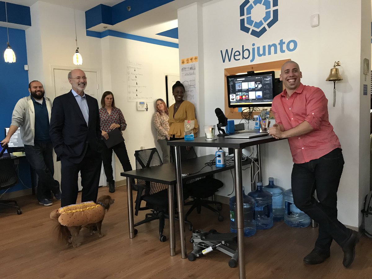 GovernorShapiro's tweet image. Loved seeing the spirit @Webjunto brings to workforce training, especially from its four-legged friends like Hunter. #HappyHalloween, PA!