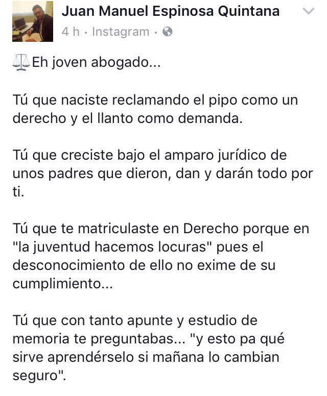 JMEQCadiz's tweet photo. ⚖️"Eh joven abogado..."

Dedico estas líneas a mis compañeros por nuestro día, el de la Abogacía Joven. 🤗#DAJ2017 

https://t.co/lmS7SwuvLO https://t.co/c8GkSpLdQG