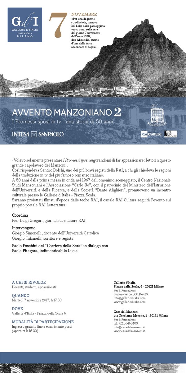 Martedì 7 nov., Avvento Manzoniano 2 - h 17.30, alle <a href="/gallerieditalia/">Gallerie d'Italia</a>, ingresso gratuito. Info &gt; goo.gl/VD788s