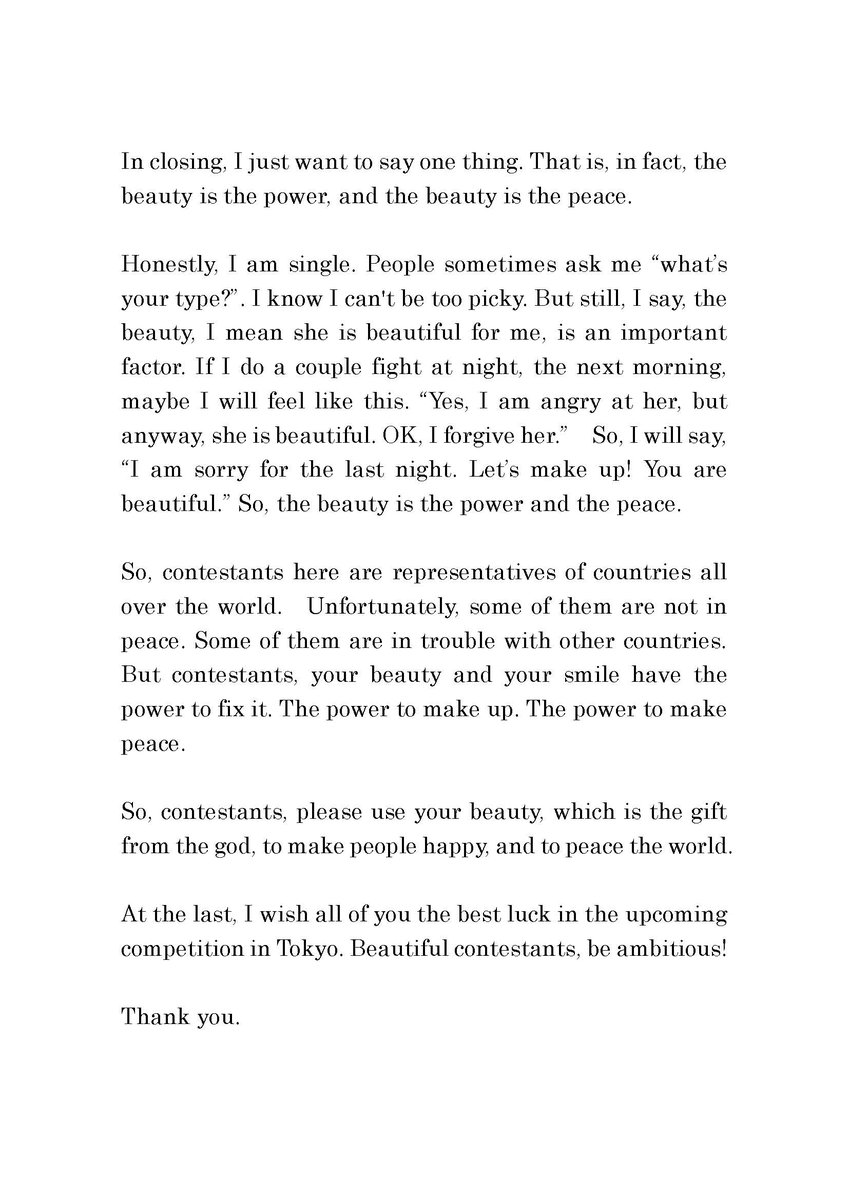 Ryuichi Yoneyama On Twitter I Made A Speech At Miss International Beauty Pageant Welcome Party In Niigata The Draft I Made Is Uploaded Yes They Were So Beautiful Https T Co Aut7wl58ka