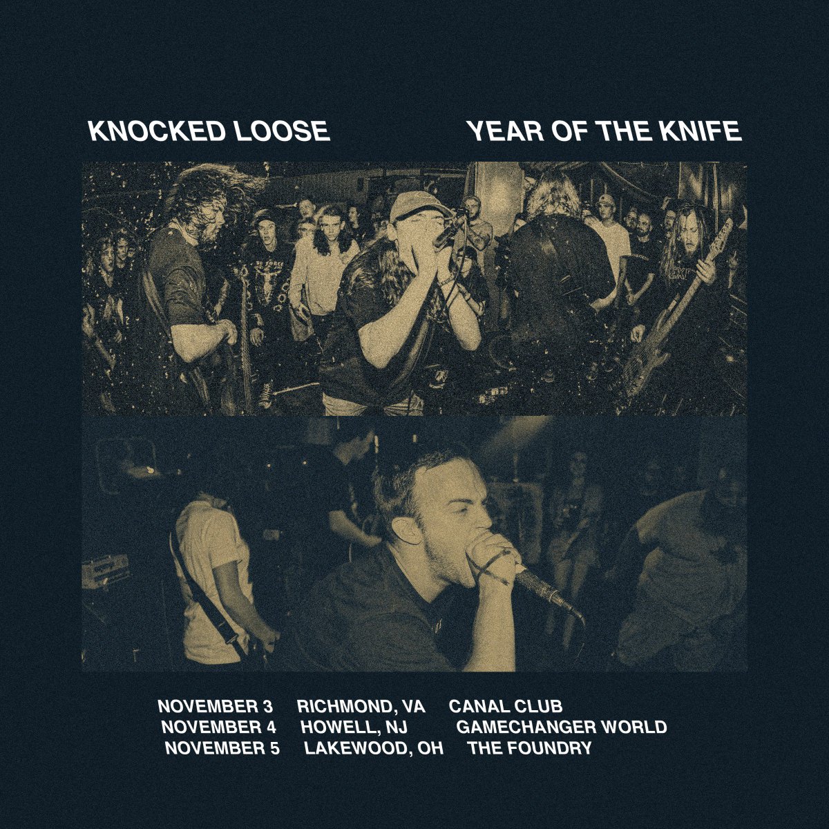 knockedloose's tweet image. YEAR OF THE KNIFE to replace END on upcoming weekend shows. Richmond Friday, let's go!!