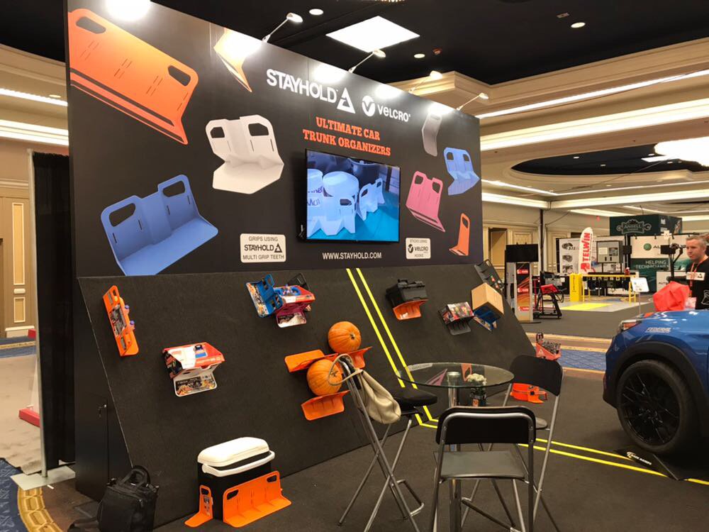 VelcroBrand's tweet photo. New products, fun displays + our pals, @stayhold_global! Come stop by Booth #15411 at the @SEMASHOW. 🚗 #SEMA2017 https://t.co/PldmBgBpDR