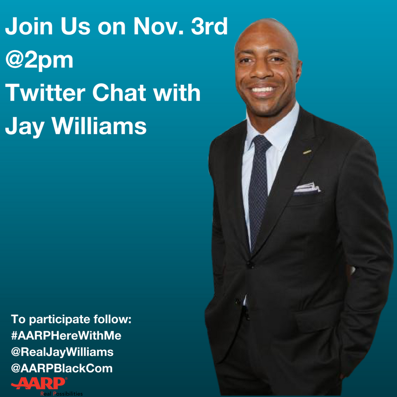ProCamps's tweet photo. Don't miss @AARPBlackCom's Twitter chat with @RealJayWilliams on 11/3 at 2pm! Use #AARPHereWithMe to join the conversation. https://t.co/hNifOpQsFD