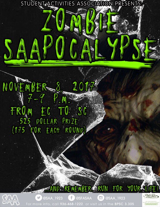 ATTENTION STUDENTS!!!! Zombie SAApacolypse will be POSTPONED until November 8th due to weather!