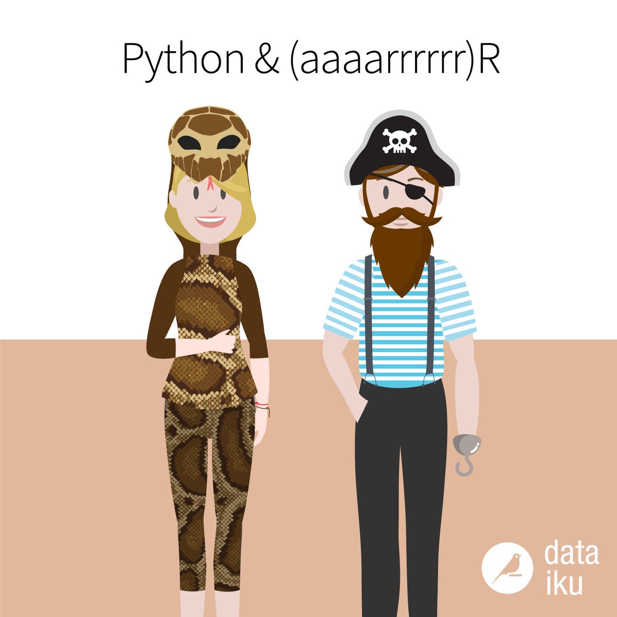 dataiku's tweet photo. Love #DataScience? Looking for a last-minute couples costume? How about Python + (aarr)R?! Top 5 data costumes: https://t.co/0rxwD0YFOb https://t.co/Ifj59arXpj