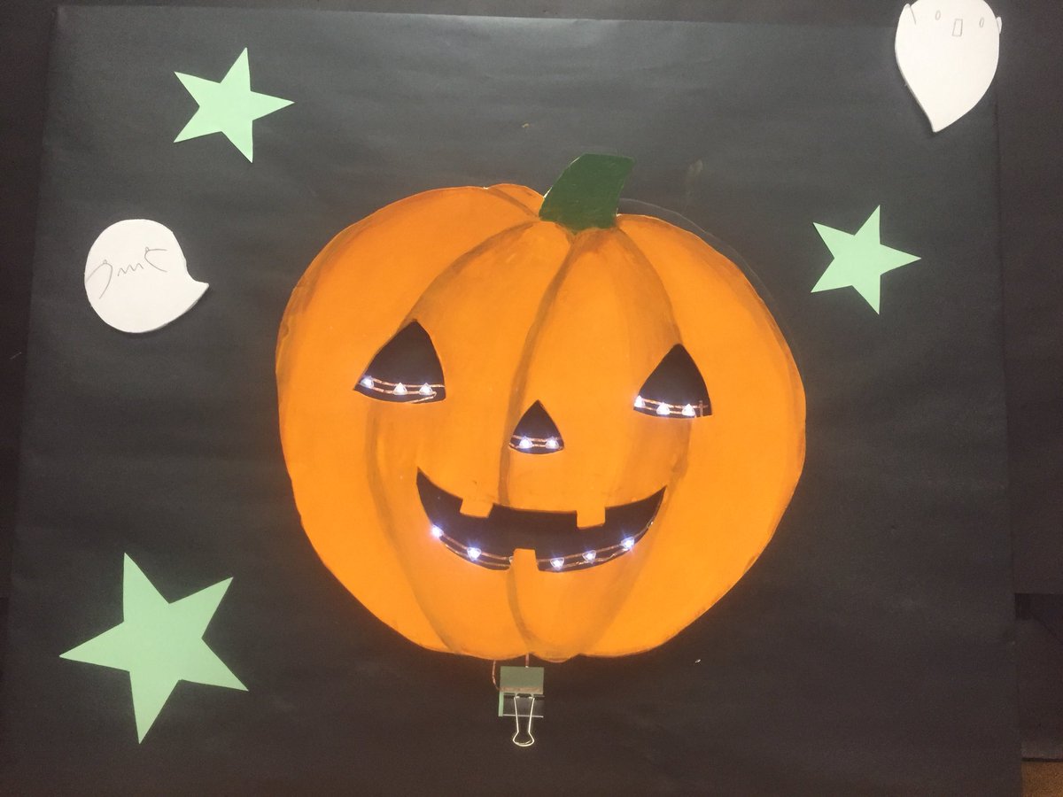 RDEAPride's tweet photo. Please enjoy the MS Library Club's first Makerspace STEAM project - original art lit by LED electric circuits!  Happy Halloween! #RDEAPride https://t.co/kGNqtFvMqH