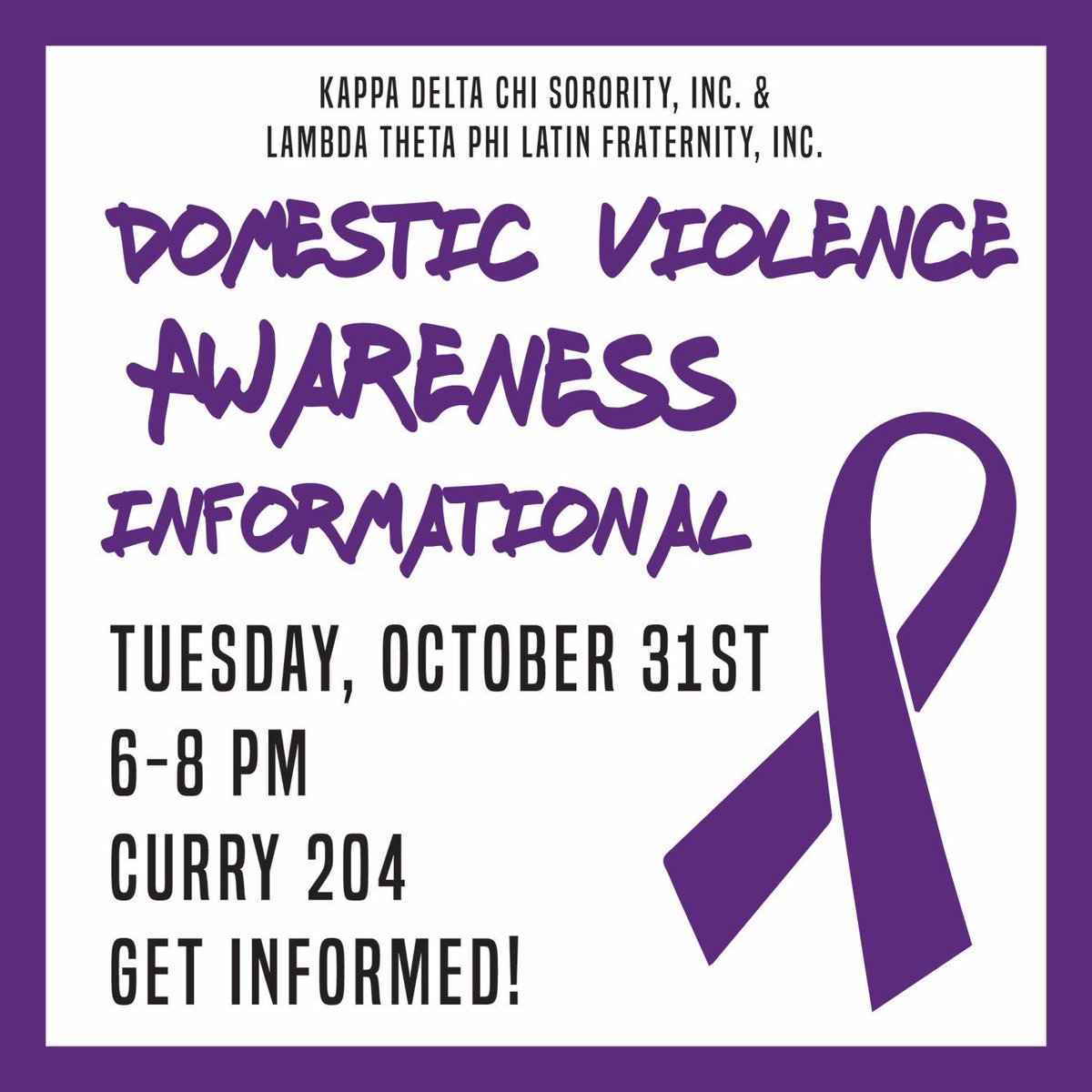 UNT_KDChi's tweet photo. Come and learn more about what you can do! Join and support! We will be writing letter to victims of domestic violence for service πͺπ»ππ»π§ #KDChi #kdchicares #domesticviolenceawareness #tabling #unt #alphaupsilon #penguins #purpleribbon https://t.co/4cjy7O43H3