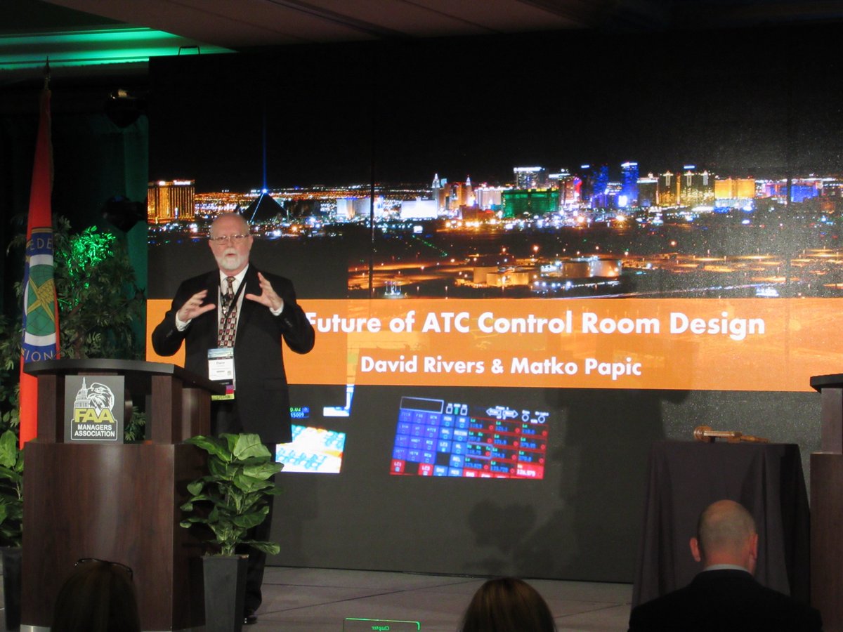 EvansConsoles's tweet photo. @DaveRJ516 Dave Rivers from @EvansConssoles speaking at #FAAMA2017 on the future of ATC Control Room Design. https://t.co/8lIH5lTeWI