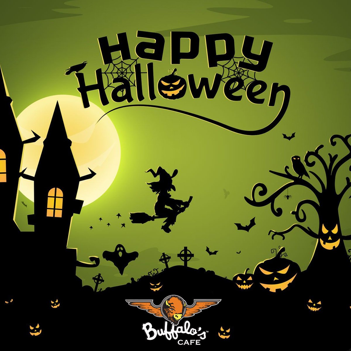 griffinbuffalos's tweet photo. 👻 Happy Halloween!! 👻
We hope you all have a Spooktacular Night!!
#BuffalosCafe - where everyone is family.
#HappyHalloween
#HalloweenNight https://t.co/hoaFbPlnTW