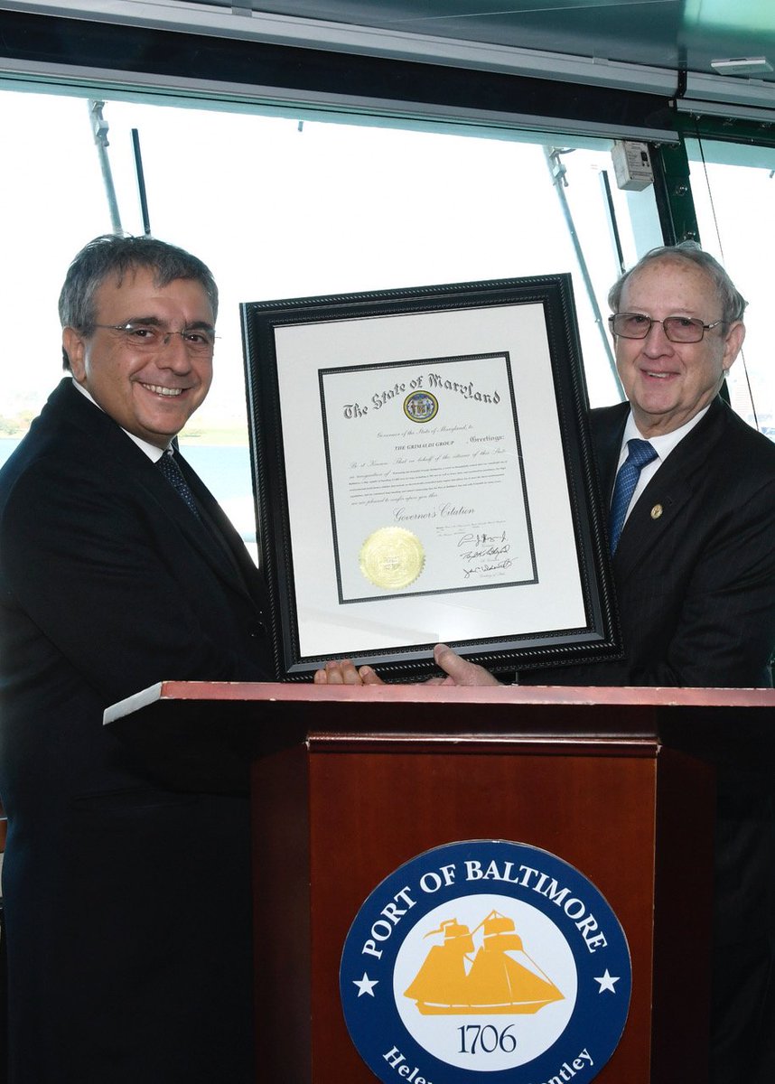<a href="/SOSMaryland/">MDSecretary of State</a> John Wobensmith (right) presented an official citation from Gov <a href="/LarryHogan/">Larry Hogan</a> at today's ship naming.  Great having him!